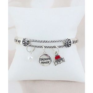 NEW Silvertone Teacher's Prayer Engraved Charm Stretch Bracelet